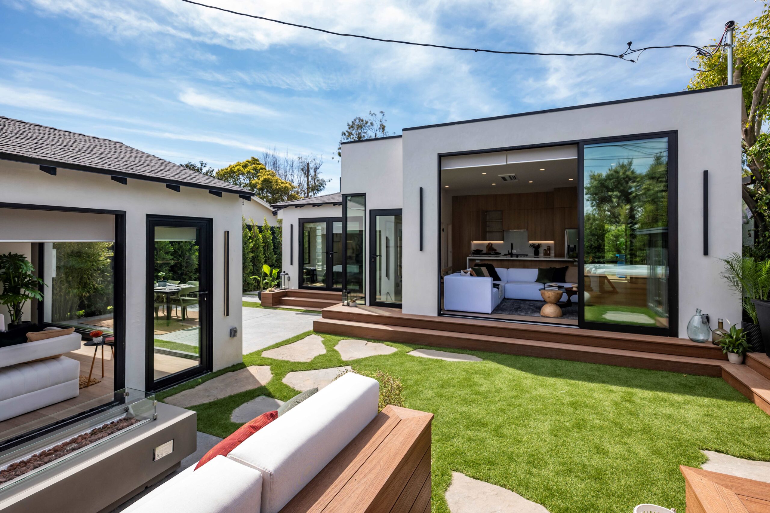 The Venice Beach Home's exterior, showcasing how the All Weather Architectural Aluminum products contribute to the home's modern, coastal aesthetic, blending seamlessly with the outdoor environment.